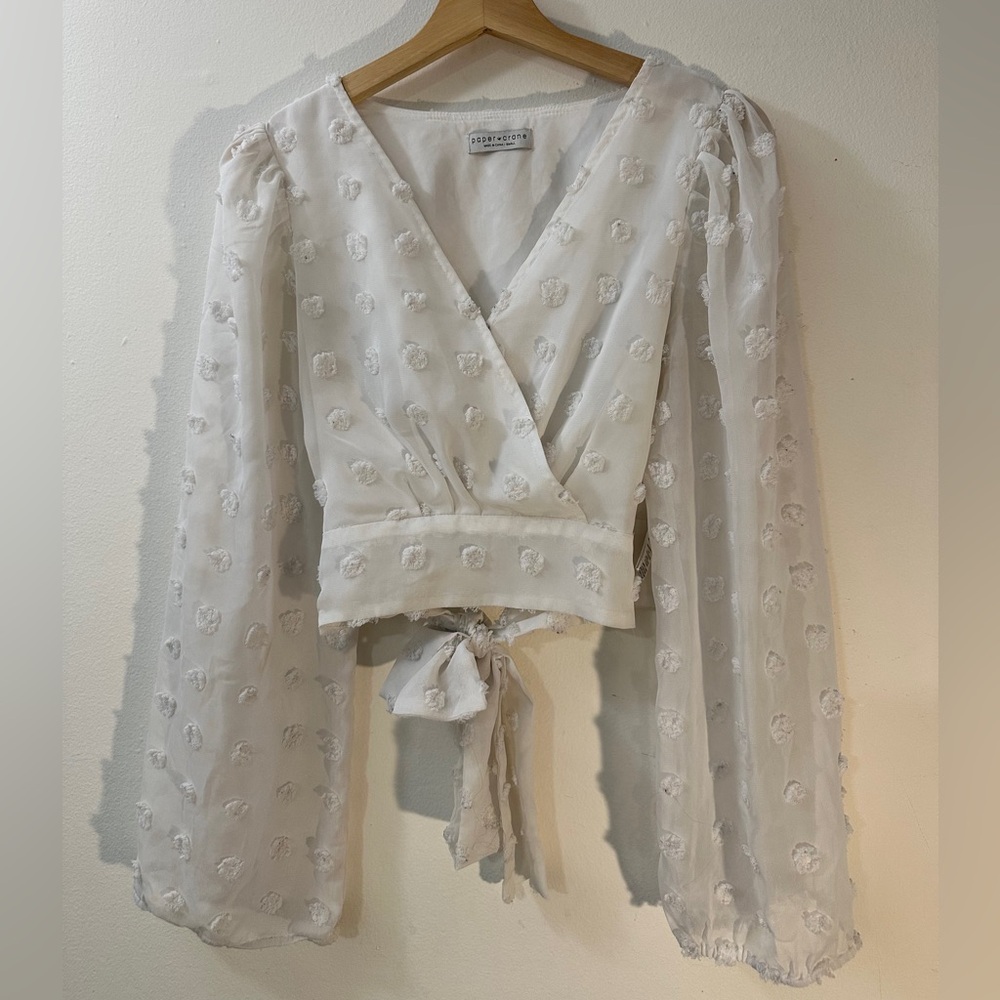 White Floral Sheer Wrap Top PAPER CRANE SIZE SMALL 0 2